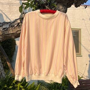 Vtg Liz Claiborne Pink, Yellow, White Striped Long-Sleeve Pullover Top | Small